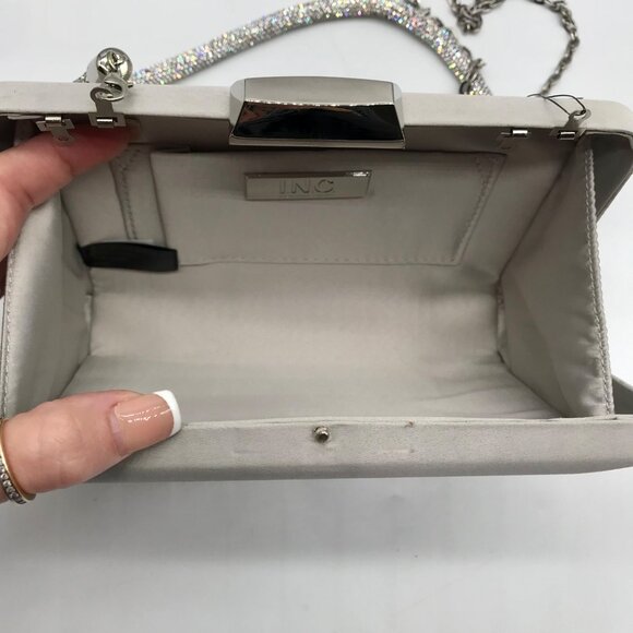 I.N.C. International Concepts Silver Crystal Top Handle Frame Convertible Crossb - Picture 10 of 11